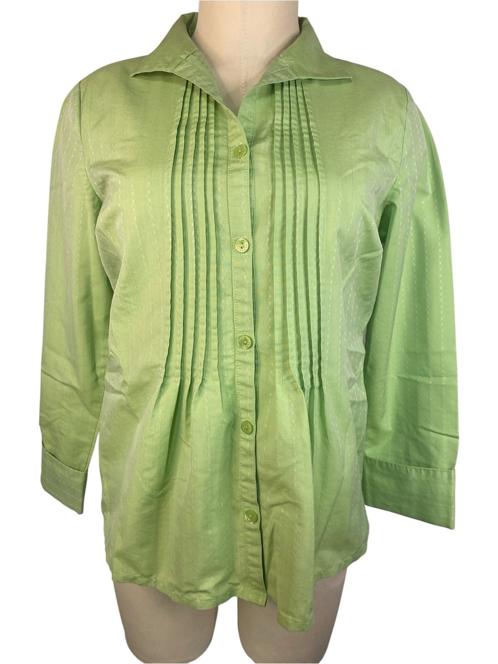 Coldwater Creek Classic Women's Button-Up Pintuck Shirt in Light Green Size PS